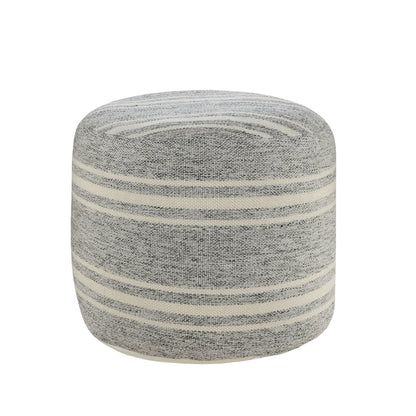 Polyester Round Striped Indoor Outdoor Pouf Ottoman - Gray