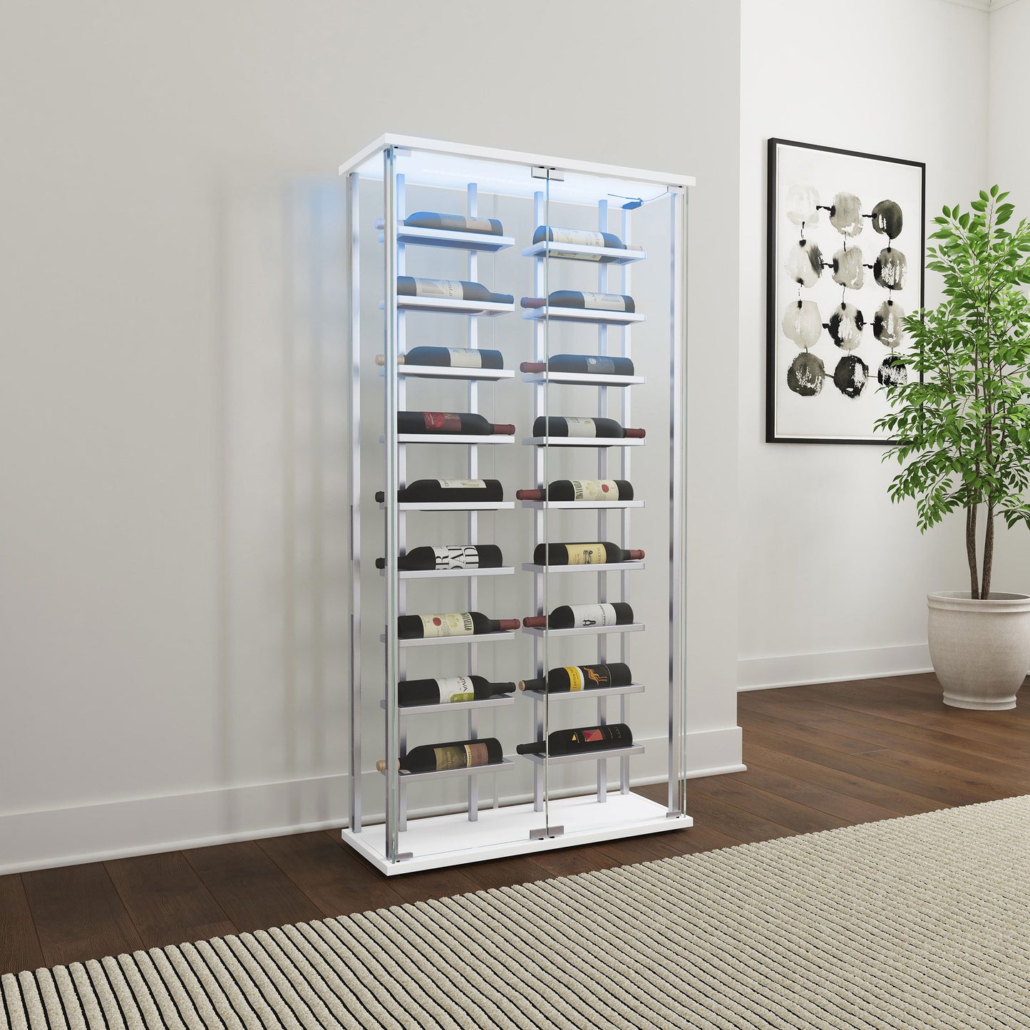 Montara - Tempered Glass Wine Storage LED Curio Cabinet - Chrome