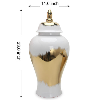 Regal Gilded Ginger Jar With Removable Lid - White