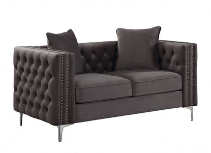 Velvet Loveseat W2 Pillows - Dark Gray