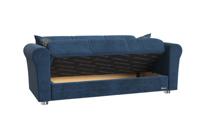 Microfiber Futon Convertible Sleeper Love Seat With Storage And Toss Pillows - Blue Silver