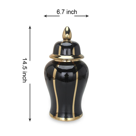 Linear Gilded Ginger Jar With Removable Lid - Black