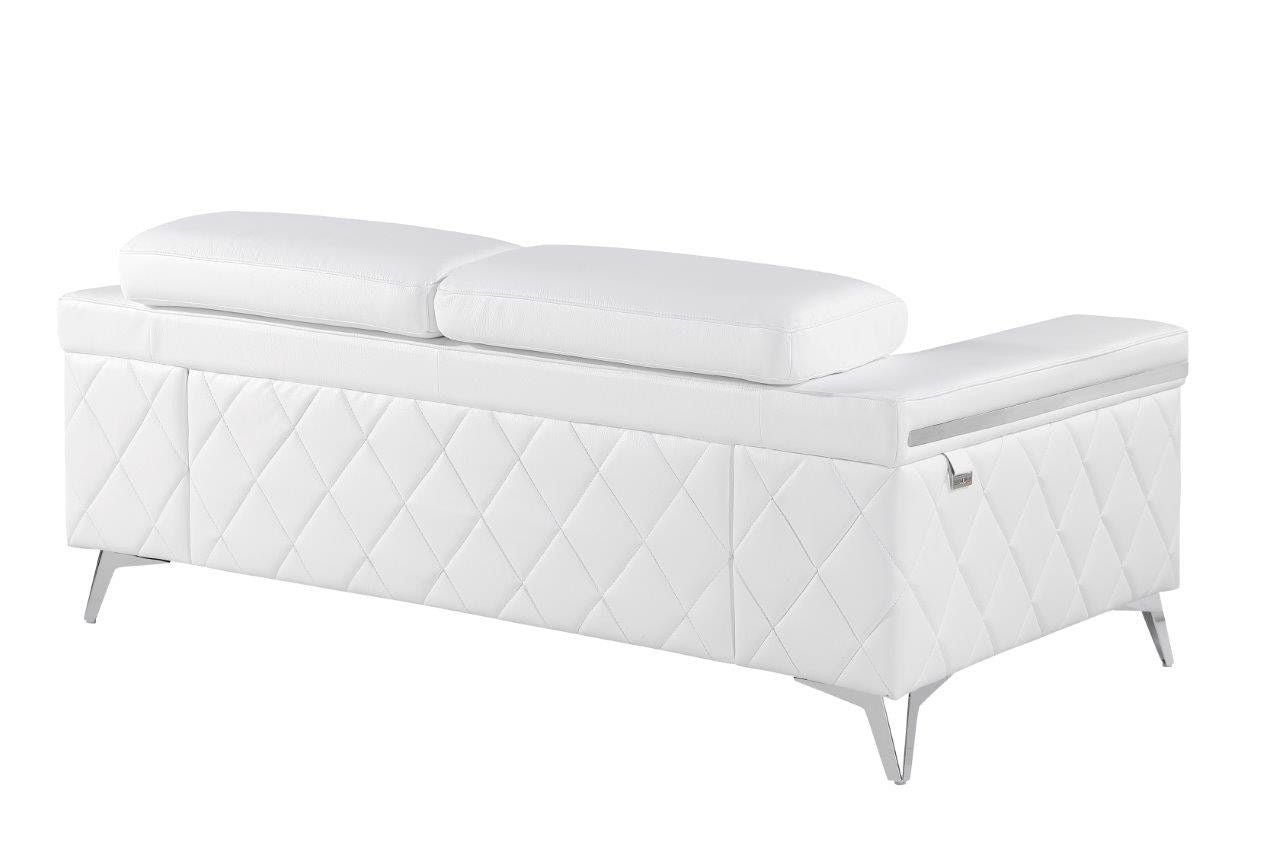 Metallic Leather Loveseat - White / Silver