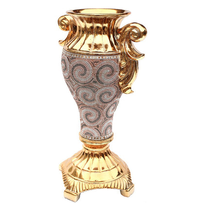 Ambrose Chrome Plated Crystal Embellished Ceramic Vase - Gold