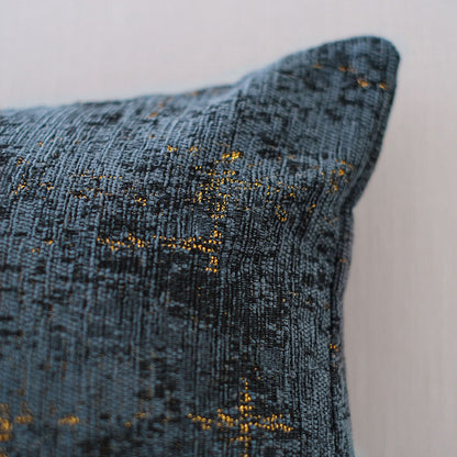 Decorative Denim Blue And Gold Chenille Throw Pillow