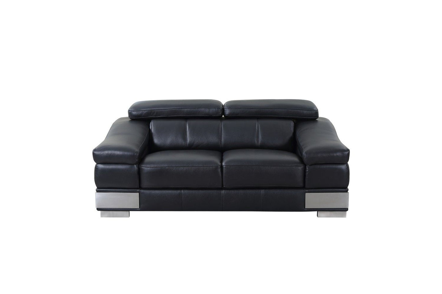 Love Seat Genuine Leather - Black / Silver