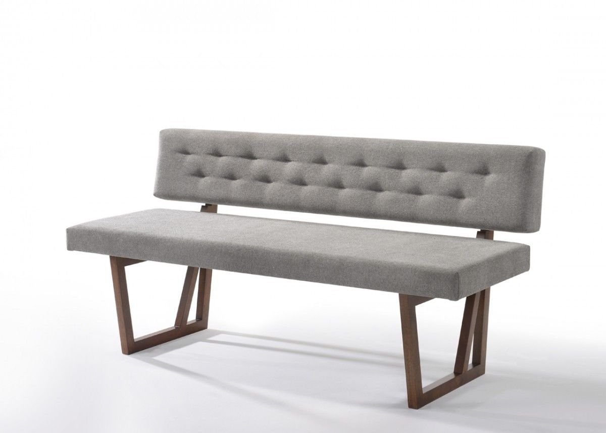 Upholstered Linen Blend Dining Bench - Gray / Brown