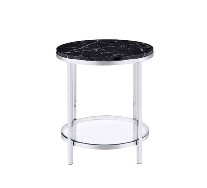 Virlana - End Table - Faux Black Marble & Chrome Finish