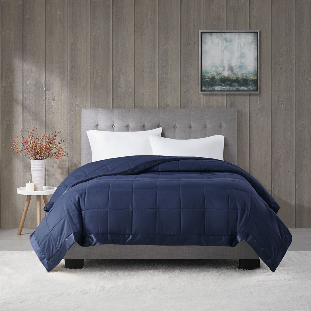 Lightweight Down Alternative Blanket With Satin Trim - Navy