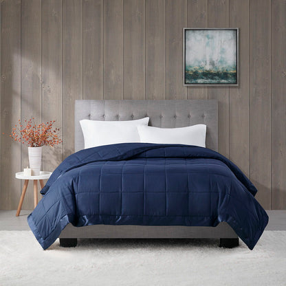 Lightweight Down Alternative Blanket With Satin Trim - Navy