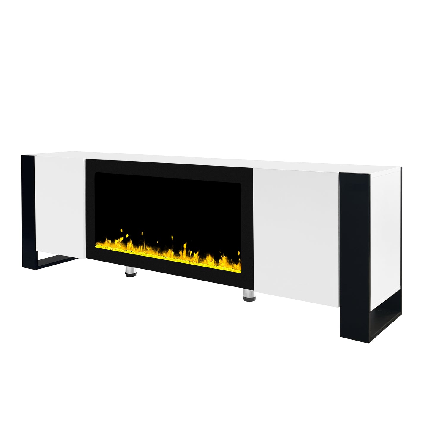 ON-TREND Modern TV Stand with 34.2" Non-heating Electric Fireplace, High Gloss Entertainment Center with 2 Cabinets, Media Console for TVs up to 78", White