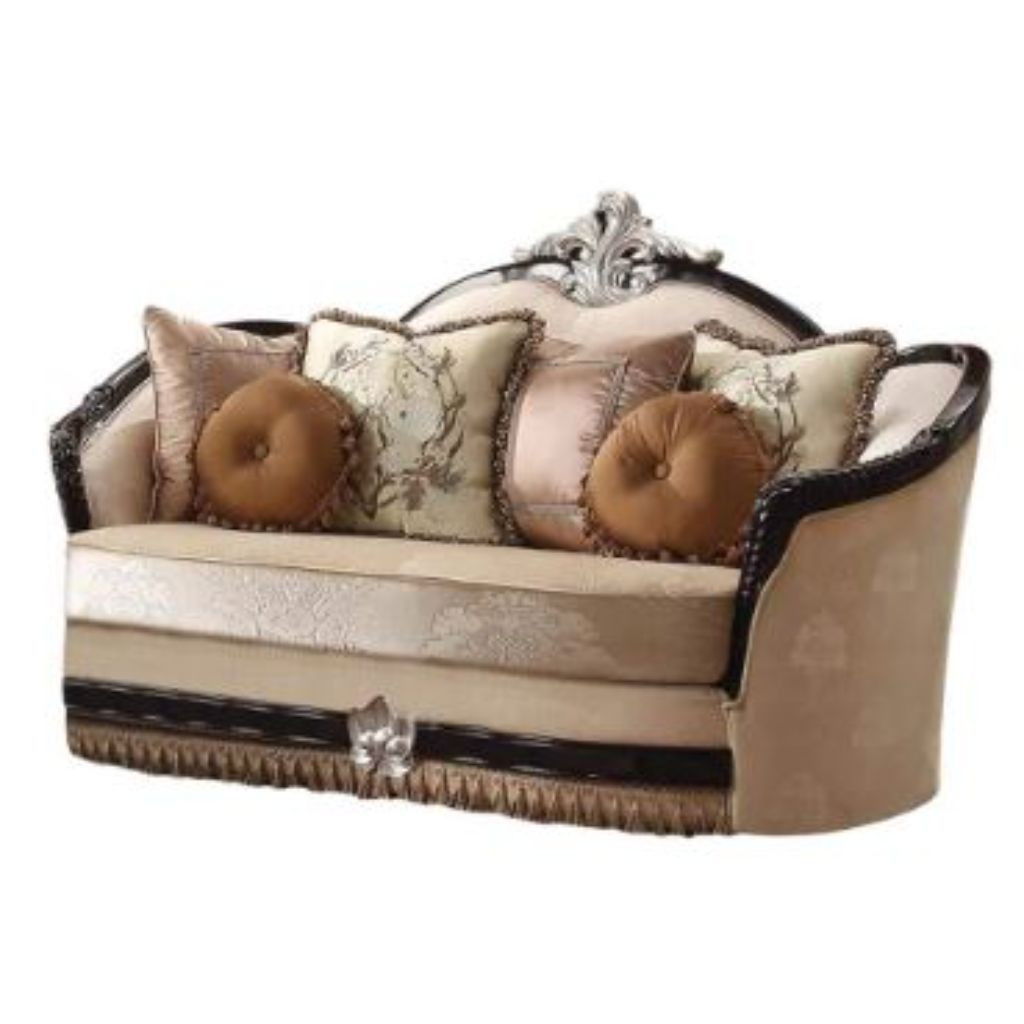 Velvet Curved Loveseat And Toss Pillows - Tan