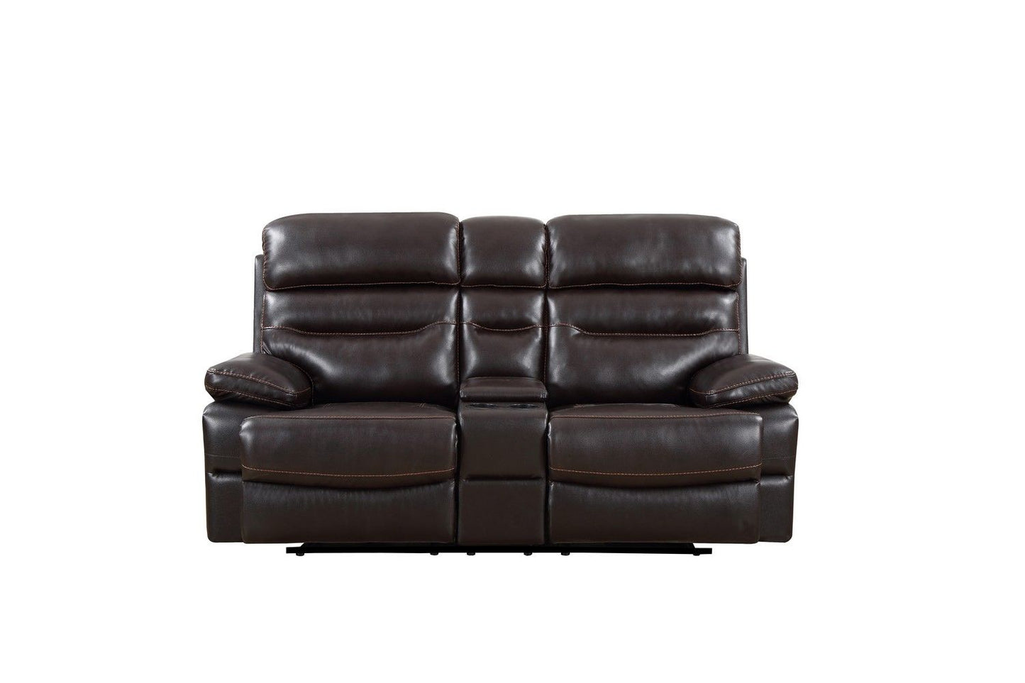 Faux Leather Love Seat With Storage Manual Reclining - Brown