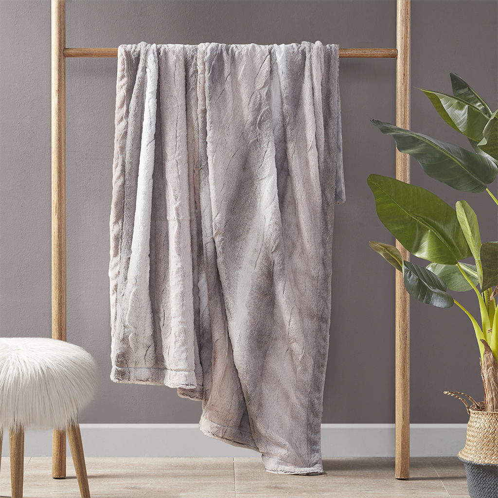 Oversized Faux Fur Throw - Grey