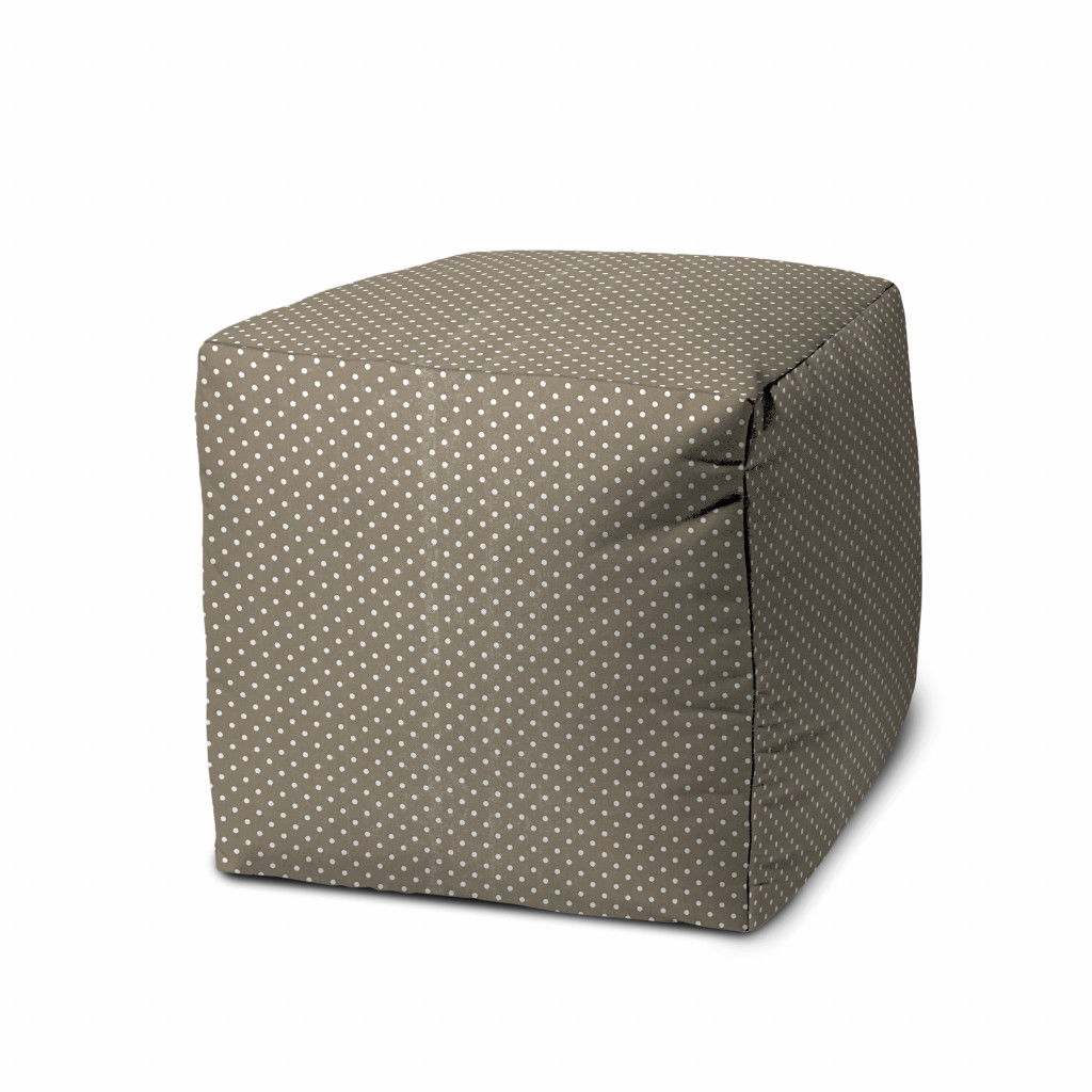 Polyester Cube Polka Dots Indoor Outdoor Pouf Ottoman - Taupe