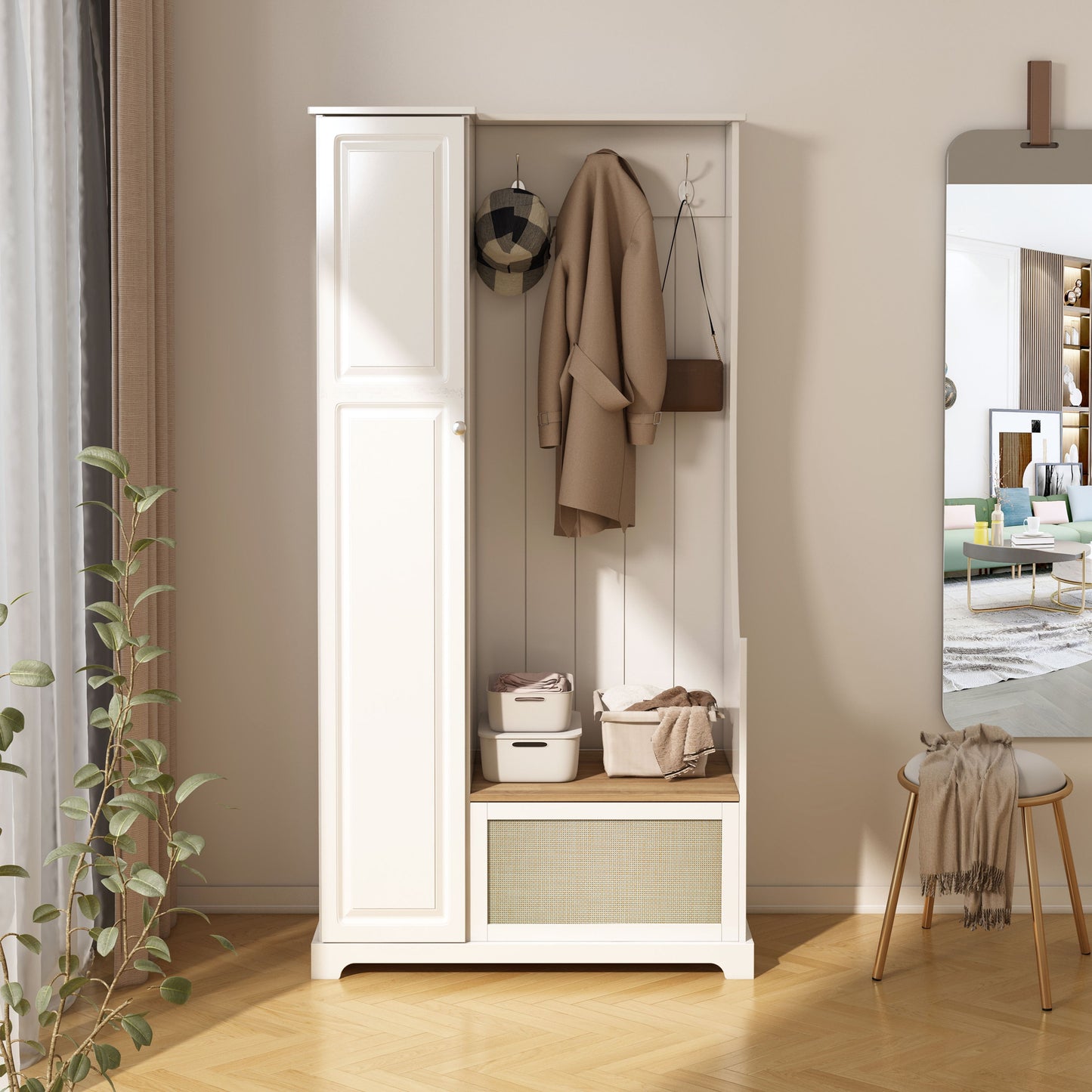 1 Door Closet, Suitable For Living Room, Entryway, Bedroom - White