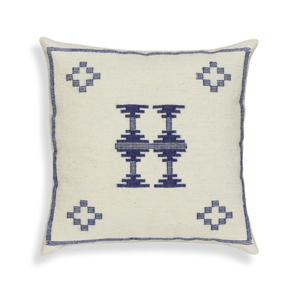 Aztec - Wool Square Accent Cushion - Cream / Indigo