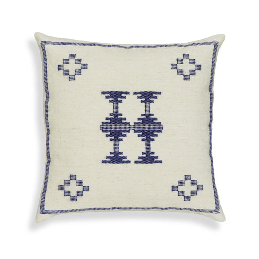 Aztec - Wool Square Accent Cushion - Cream / Indigo