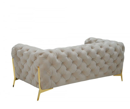 Glam Velvet And Gold Loveseat - Beige