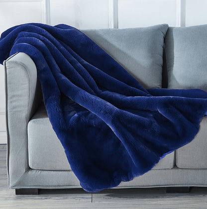 Cassilda Luxury Chinchilla Faux Fur Throw Blanket (50" X 60") - Navy Blue