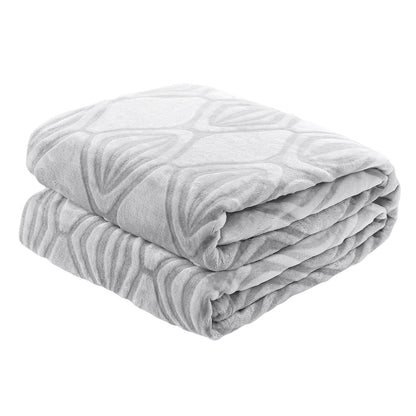 Back Printing Shaved Flannel Plush Blanket, Checked Blanket For Bed Or Sofa, 80" X 90", Gray