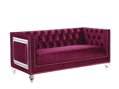 Velvet Loveseat And Toss Pillows - Burgundy / Silver