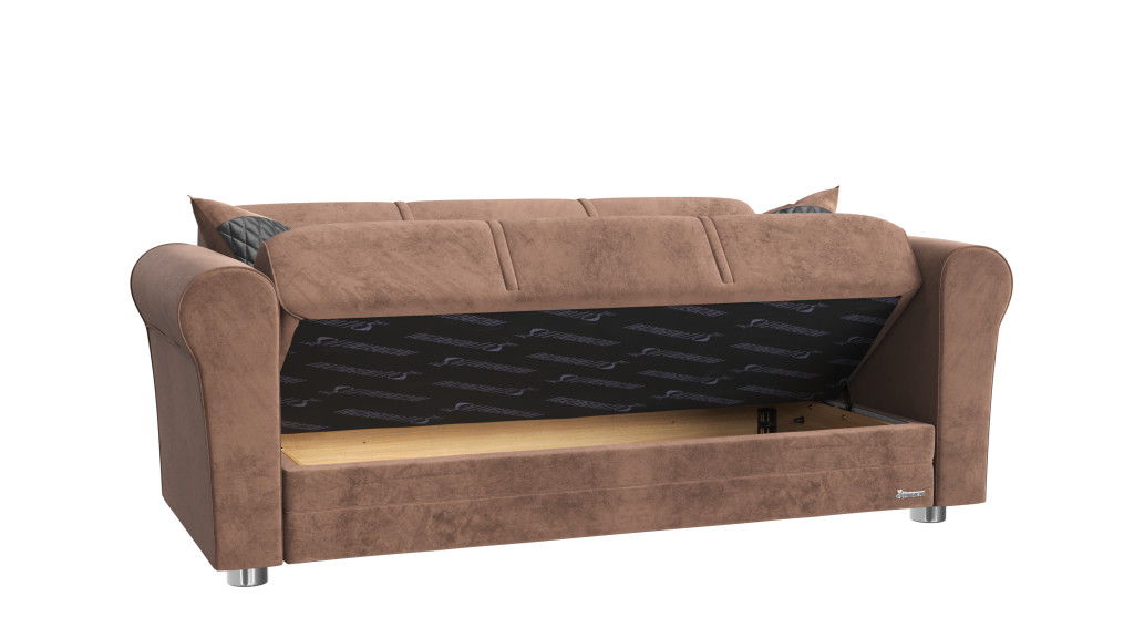 Microfiber Futon Convertible Sleeper Love Seat With Storage And Toss Pillows - Brown Silver