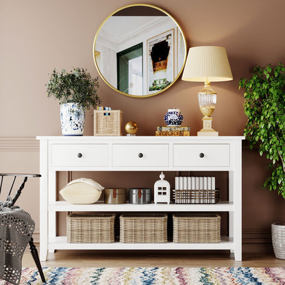 Gewnee - 3 Tier Console Table With 3 Drawers And Shelves - White