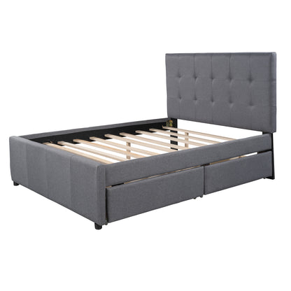 Linen Upholstered Platform Bed With Headboard and Two Drawers, Full(Old SKU: SM000505AAE)