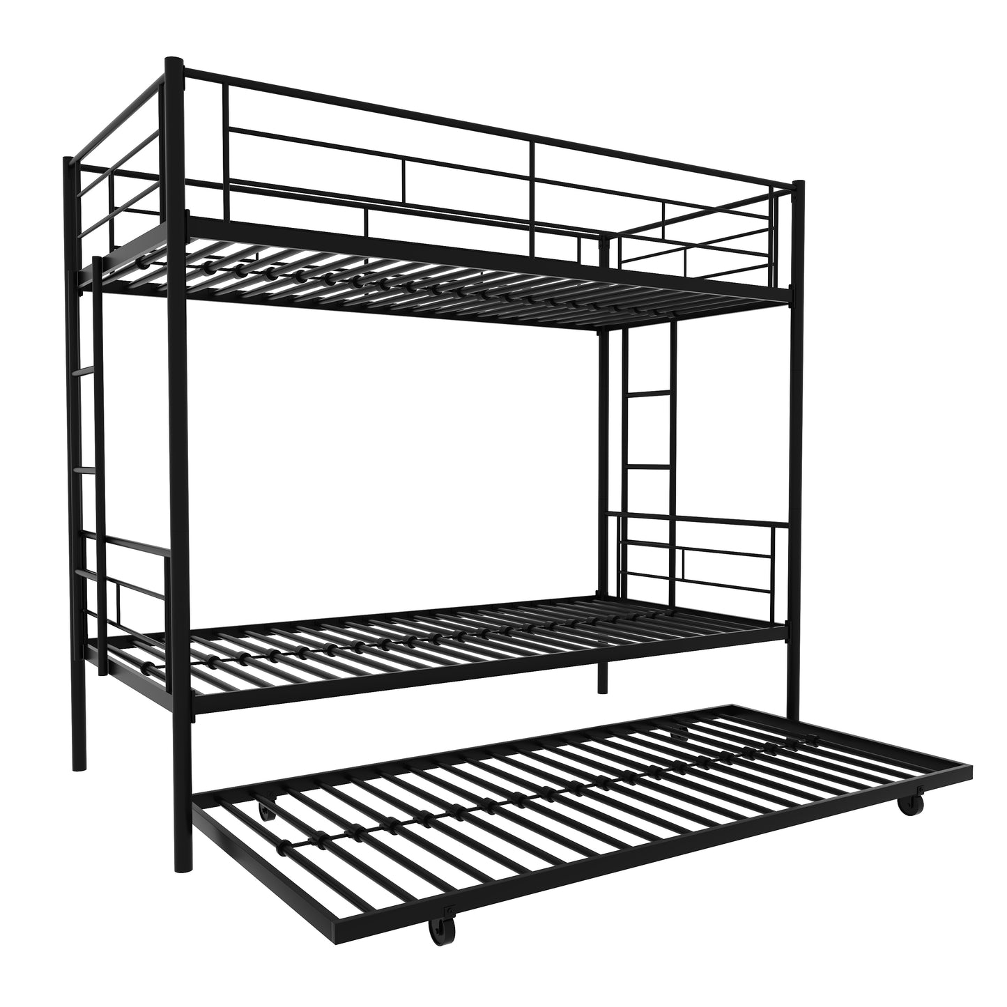 Twin Over Twin Metal Bunk Bed Frame with Trundle（Upgrade reinforcement version）