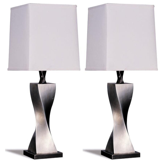 Keene - Tapered Shade Table Lamp Silver (Set of 2) - Distressed Silver