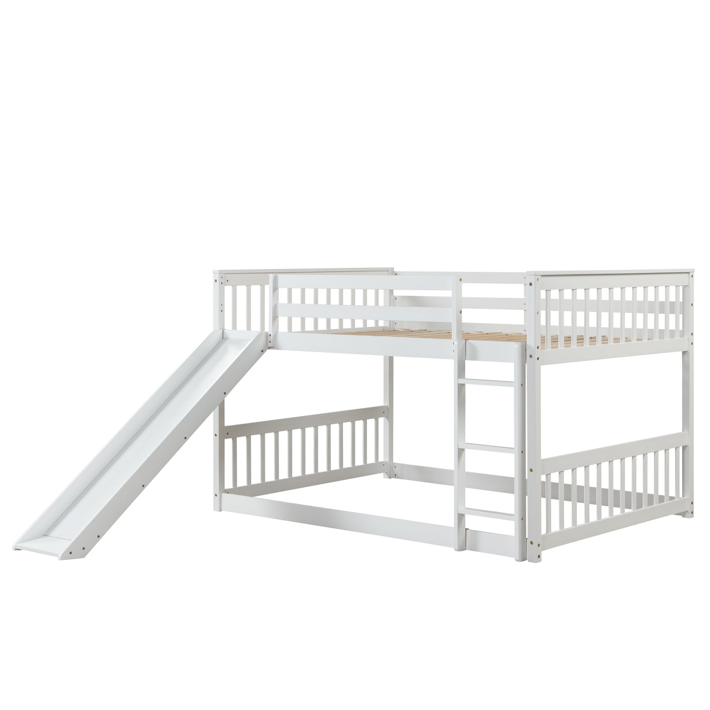 Full over Full Bunk Bed with Slide and Ladder in White Color