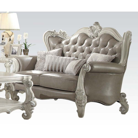 Versailles - Loveseat - Vintage Gray PU & Bone White - 49"