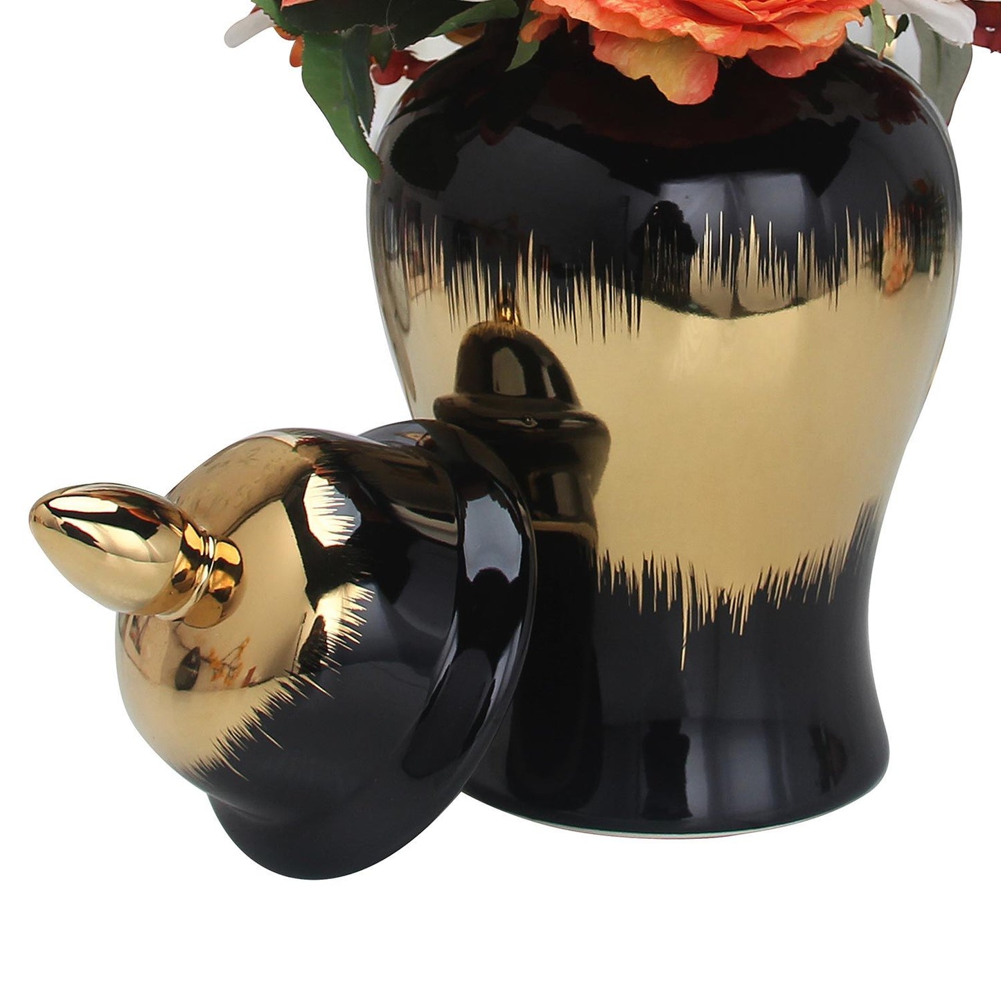 Regal Gilded Ginger Jar With Removable Lid - Black