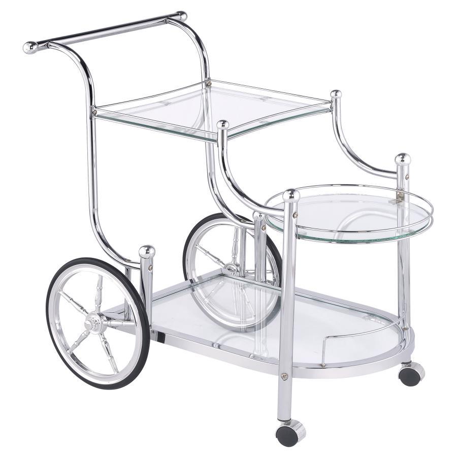 Sarandon - 3-Tier Glass Shelf Metal Bar Cart - Chrome