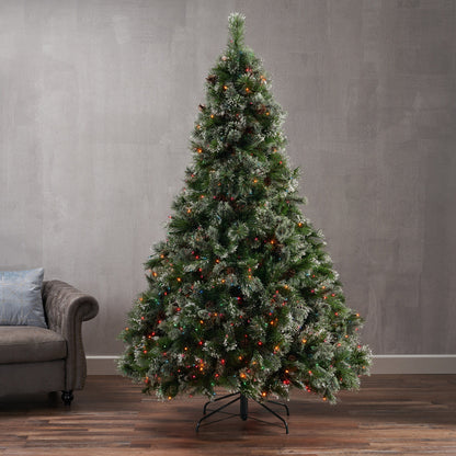 7.5' Cashmere And Snow Bristle Mixed Tree With 83 Pine Cones And 1000Multi Lights, 1561Tips