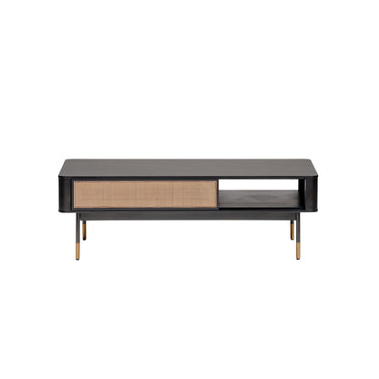 Solid Wood And Steel Coffee Table With Drawer And Shelf - Black / Brown