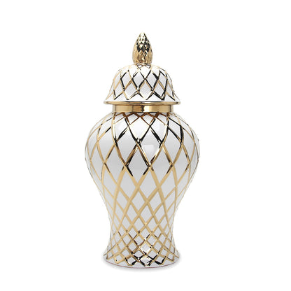 White And Gold Ceramic Decorative Ginger Jar Vase