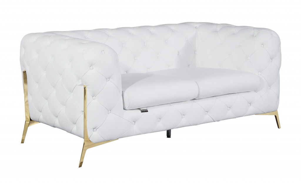 Italian Leather Loveseat - White / Gold