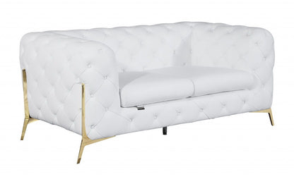 Italian Leather Loveseat - White / Gold