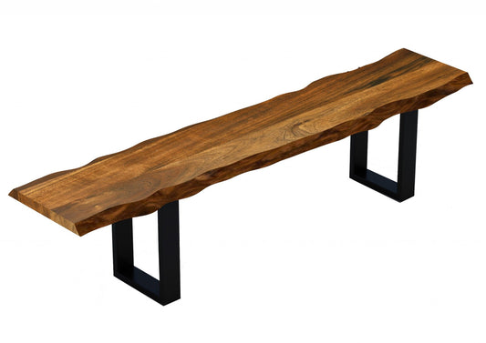 Wood Bench With Black Metal Legs - Edge Acacia