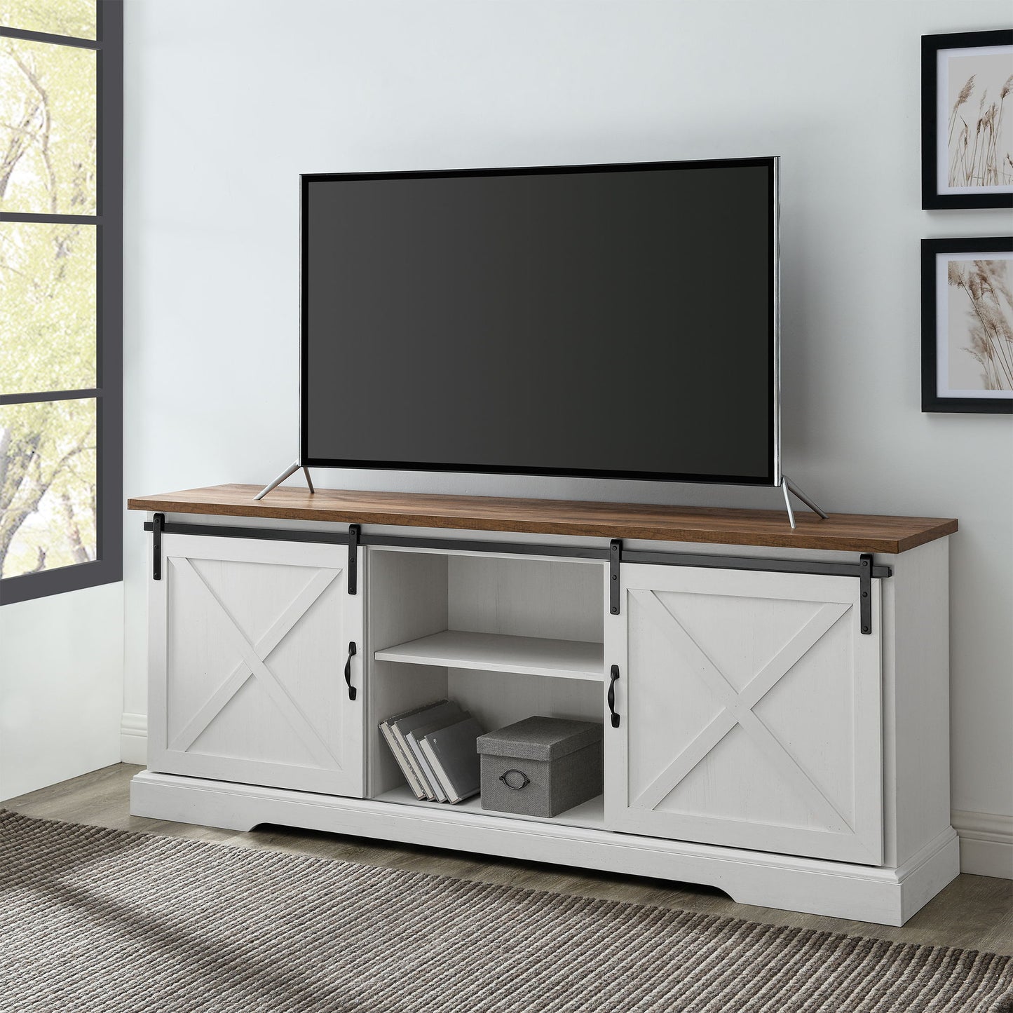 Farmhouse Sliding X Barn Door TV Stand