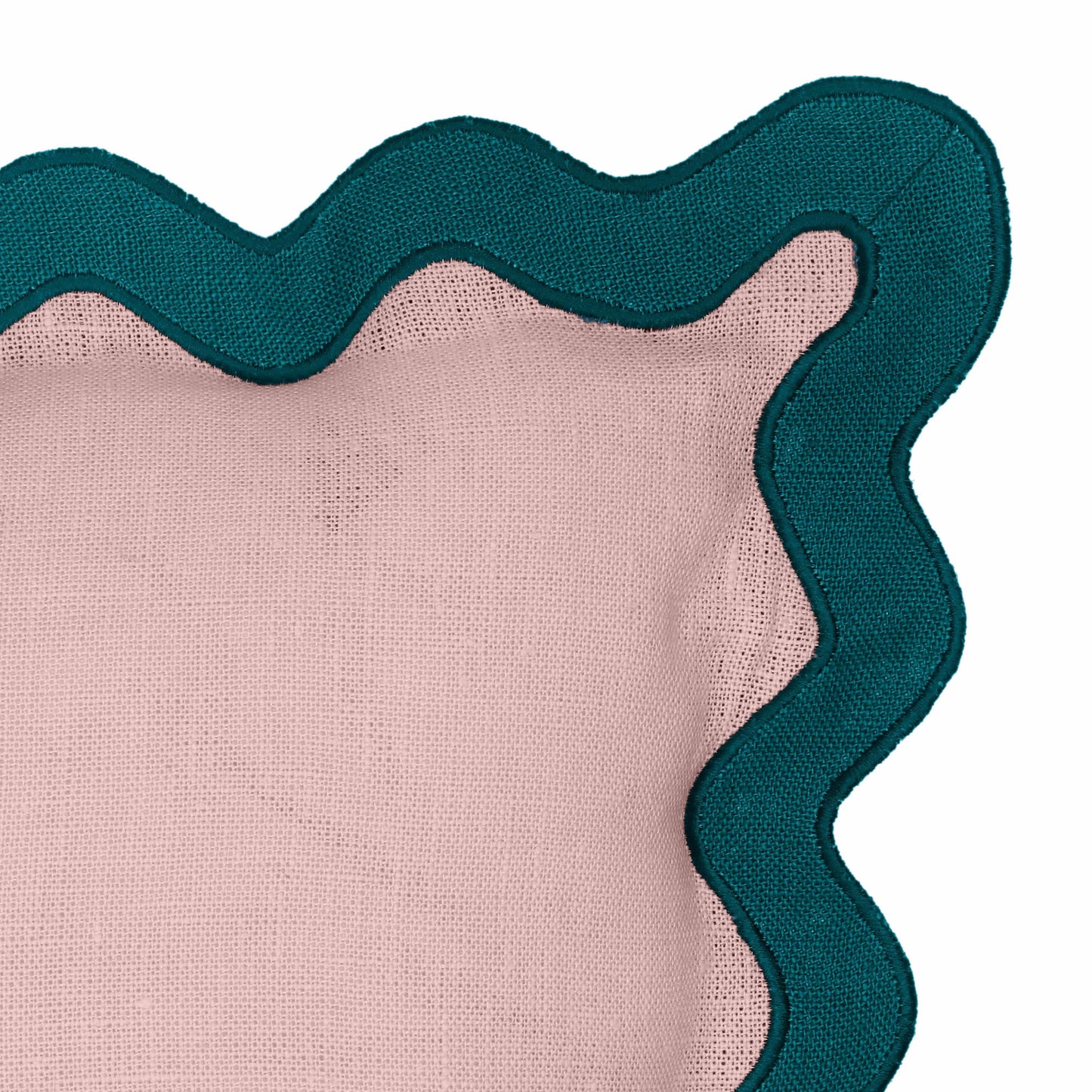 Scalloped Edge - Linen Throw Pillow - Blue / Pink