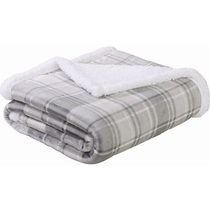 Plaid Flannel Sherpa Throw Blanket - Gray