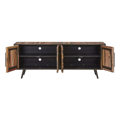 Wood Recycled Boat Wood And Iron Cabinet Enclosed Storage TV Stand - Brown