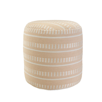 Polyester Round Striped Indoor Outdoor Pouf Ottoman - Orange