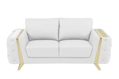 Genuine Leather Loveseat - White / Gold