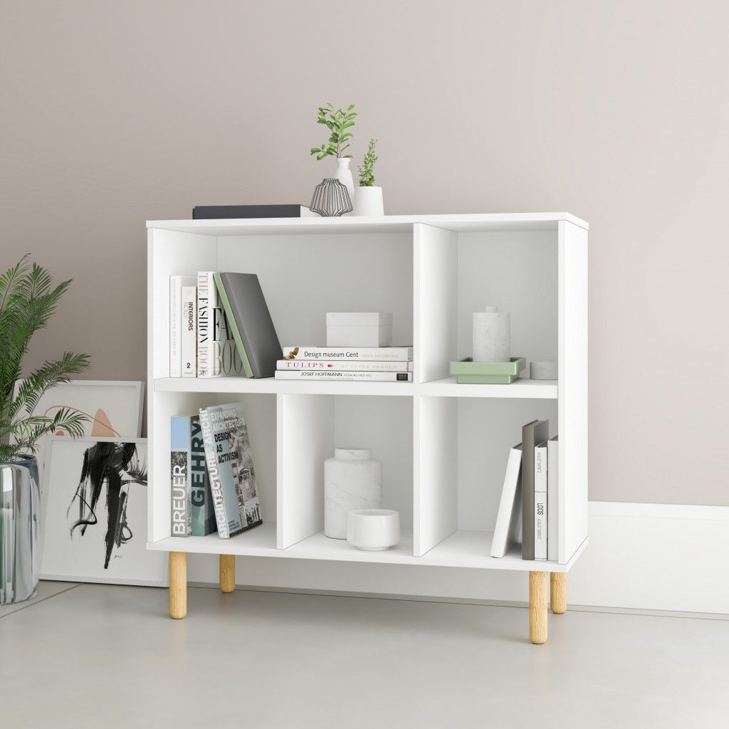 Five Shelves Freestanding Shelving Unit - White / Natural