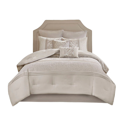 Embroidered 8 Piece Comforter Set Neutral