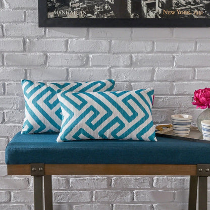 Realm Rectangular Pillow - Teal Blue / White Fabric